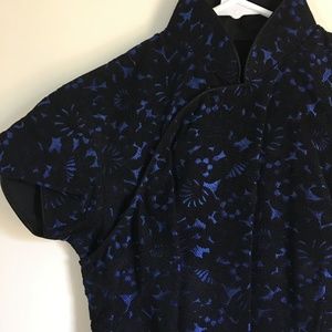 Qipao/Cheongsam Vintage Dress, Black w/Blue Detail